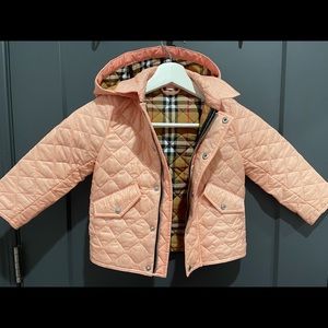 Like New Burberry Kids Hooded Diamond Quilted Jacket 3T